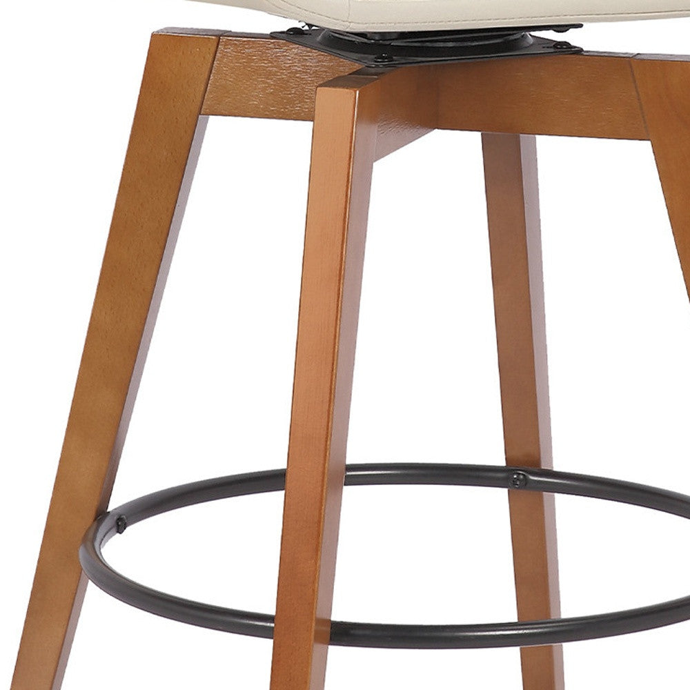 26" Luxurious Cream and Walnut Faux Leather Swivel Bar Stool