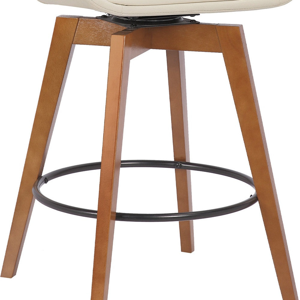 26" Luxurious Cream and Walnut Faux Leather Swivel Bar Stool