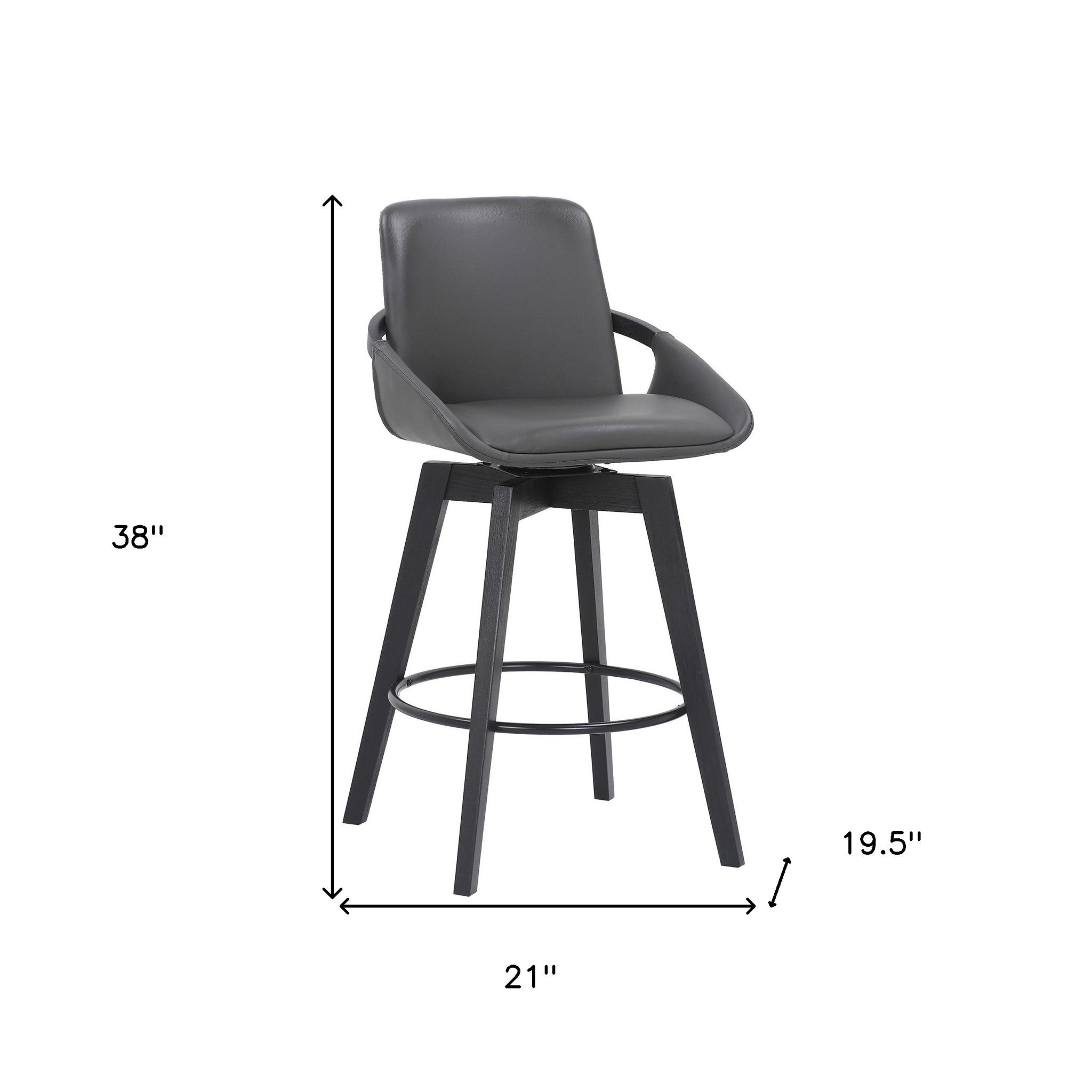 26" Luxurious Grey Faux Leather and Black Wood Swivel Bar Stool