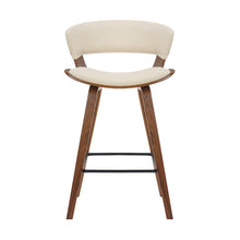 Cream Faux Leather and Wood Modern Bar Stool