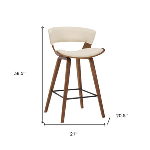 Cream Faux Leather and Wood Modern Bar Stool