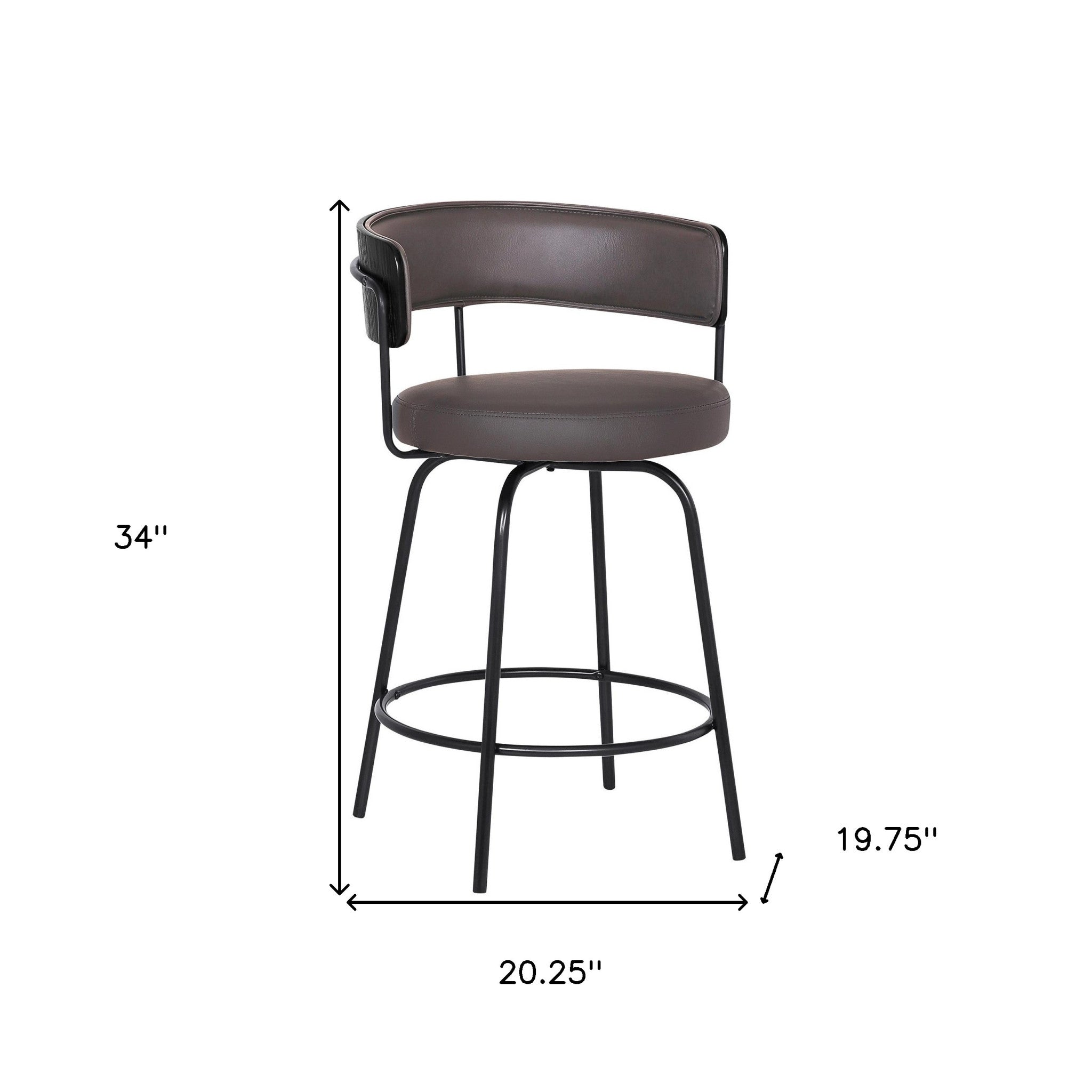 26" Gray Faux Leather Modern Swivel Bar Stool