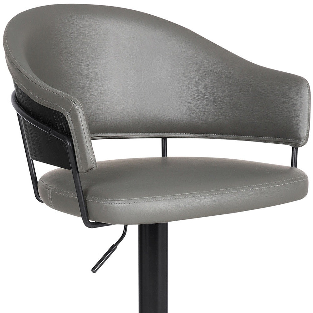Adjustable Grey Faux Leather Black Wood and Metal Bar Stool