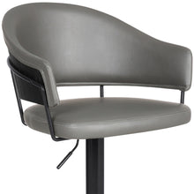 Adjustable Grey Faux Leather Black Wood and Metal Bar Stool