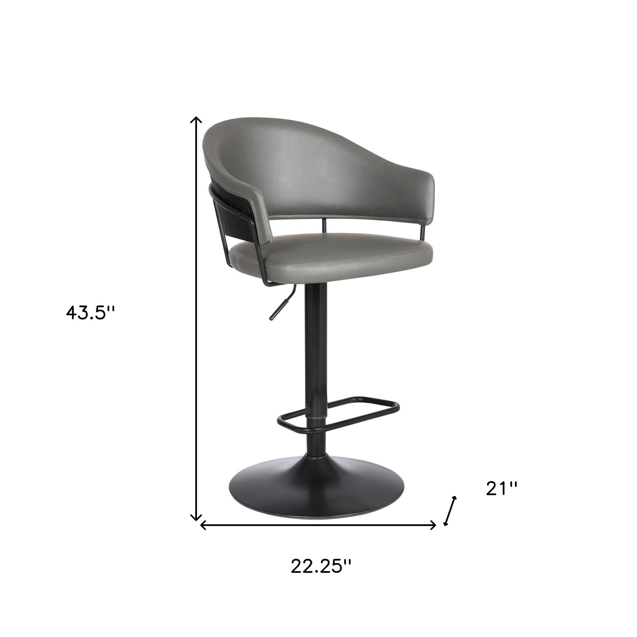 Adjustable Grey Faux Leather Black Wood and Metal Bar Stool