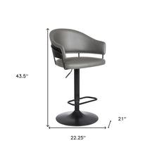 Adjustable Grey Faux Leather Black Wood and Metal Bar Stool