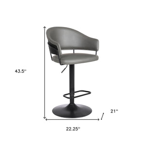 Adjustable Grey Faux Leather Black Wood and Metal Bar Stool