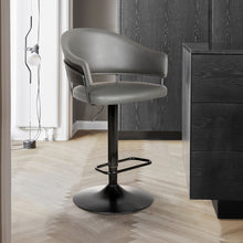 Adjustable Grey Faux Leather Black Wood and Metal Bar Stool