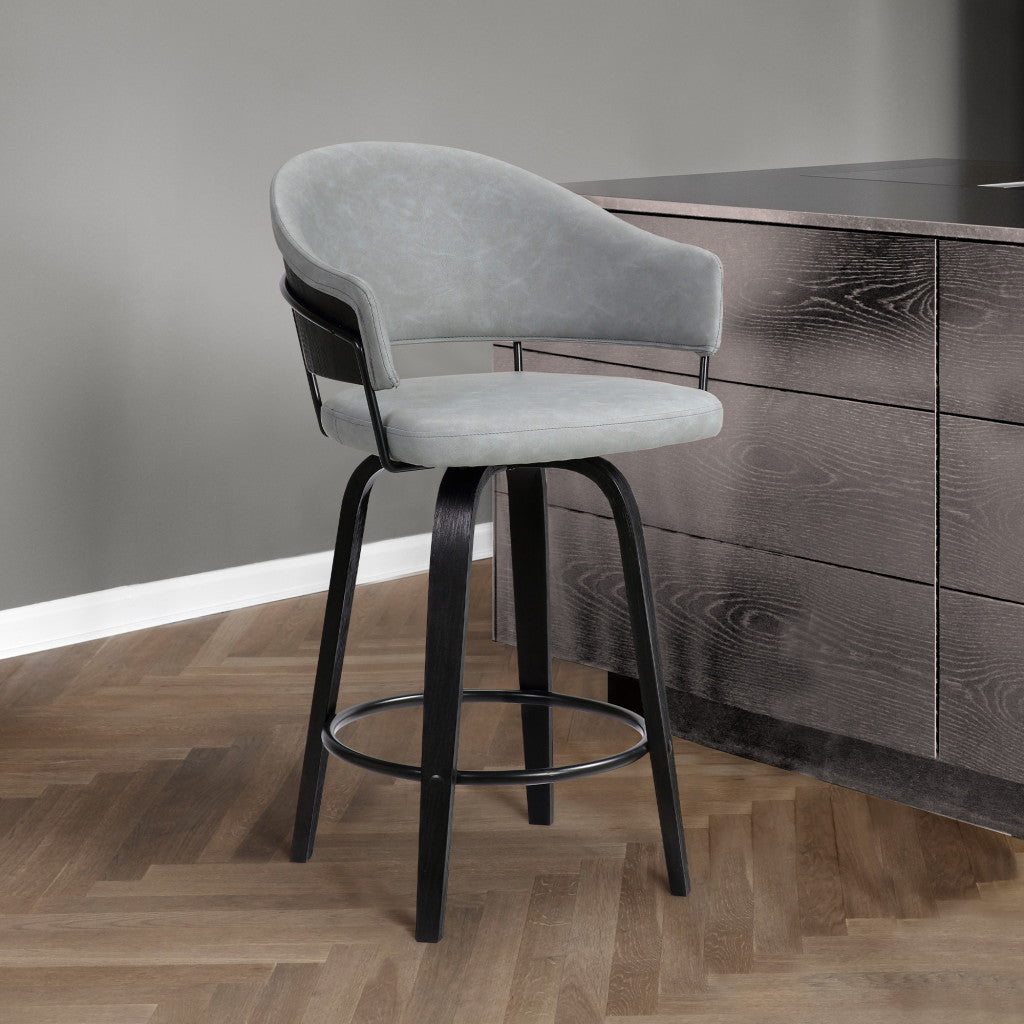 26 英寸深灰色人造皮革黑木旋轉吧凳