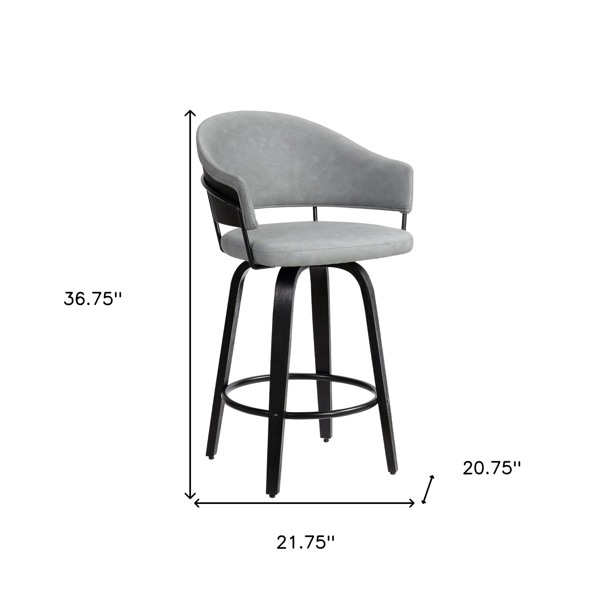 26 英寸深灰色人造皮革黑木旋轉吧凳