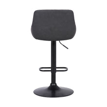 Grey Faux Leather and Black Metal Back Tufted Adjustable Bar Stool