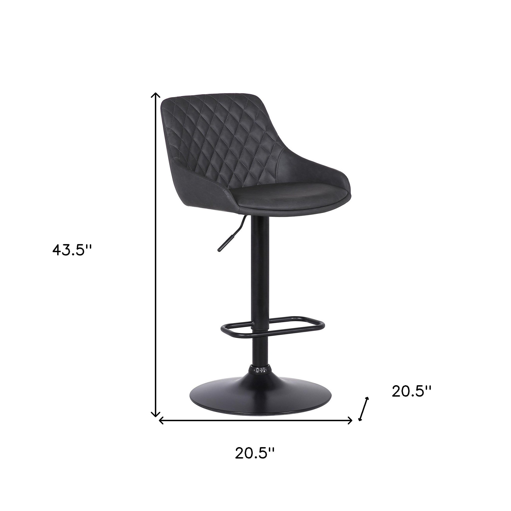 Grey Faux Leather and Black Metal Back Tufted Adjustable Bar Stool