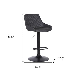 Grey Faux Leather and Black Metal Back Tufted Adjustable Bar Stool