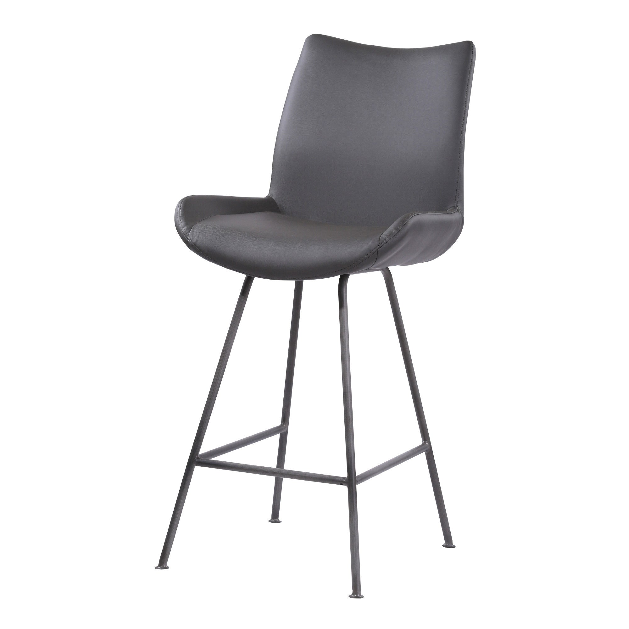 26" Elegant Grey Faux Leather Brushed Gray Metal Finish Armless Bar Stool