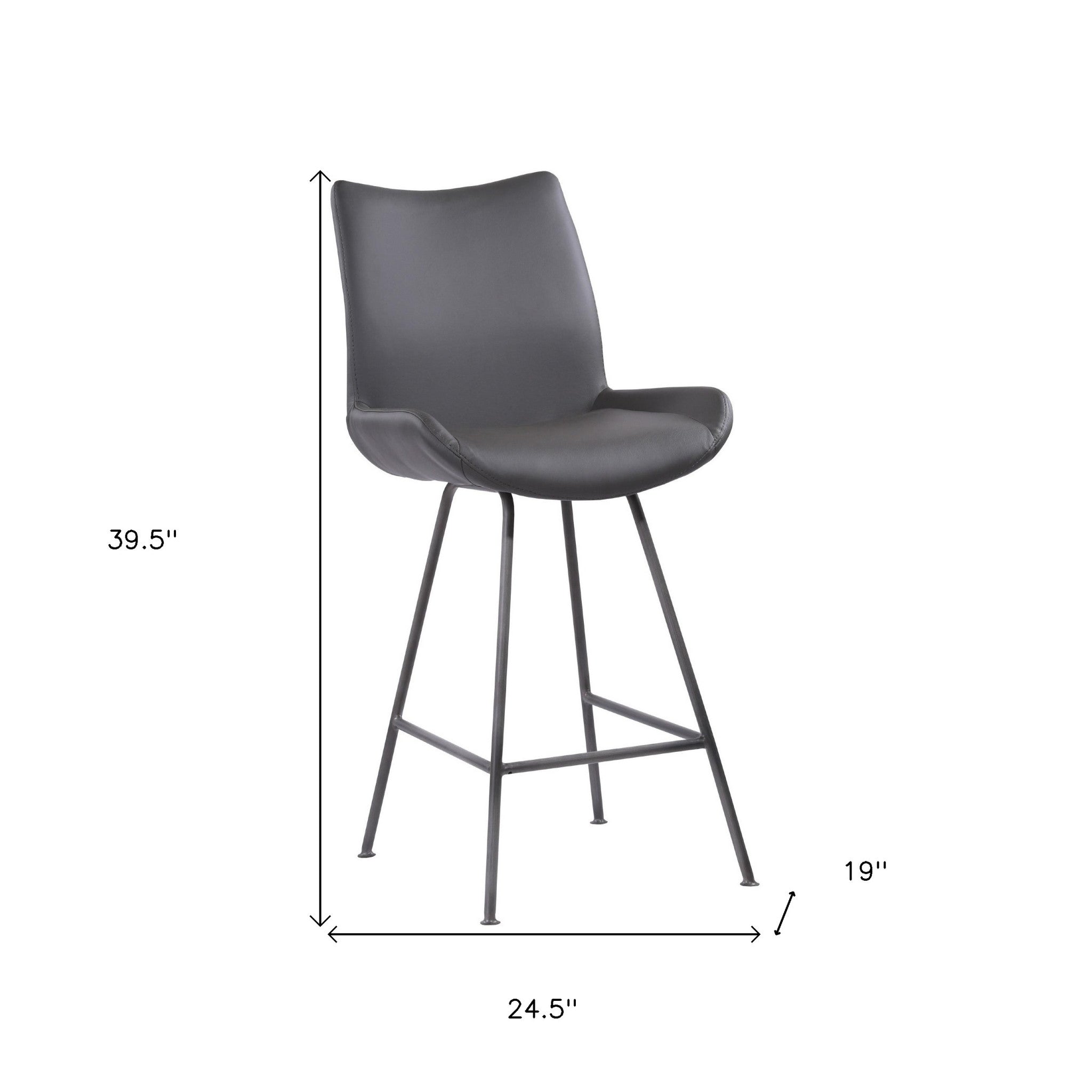 26" Elegant Grey Faux Leather Brushed Gray Metal Finish Armless Bar Stool
