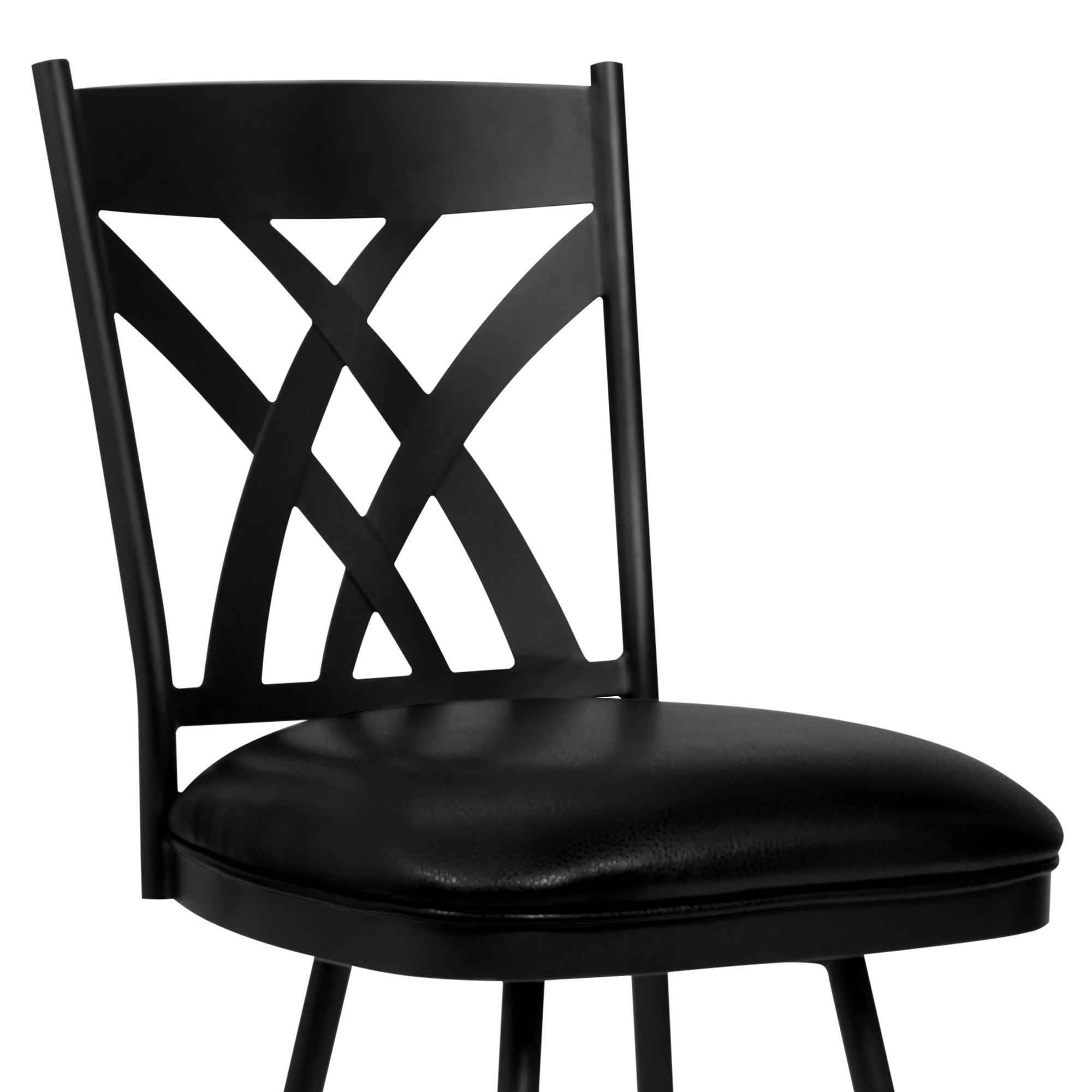 26" Stylish Black Faux Leather Black Metal Lattice Back Swivel Bar Stool