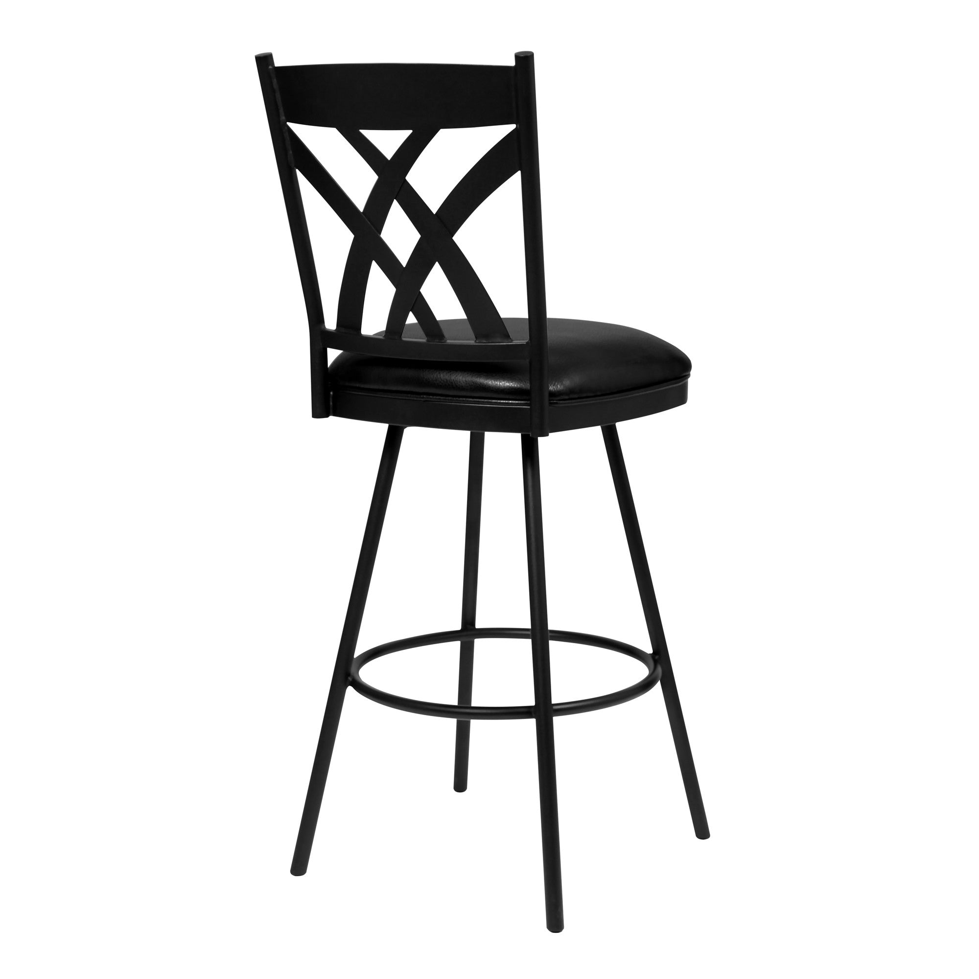 26" Stylish Black Faux Leather Black Metal Lattice Back Swivel Bar Stool