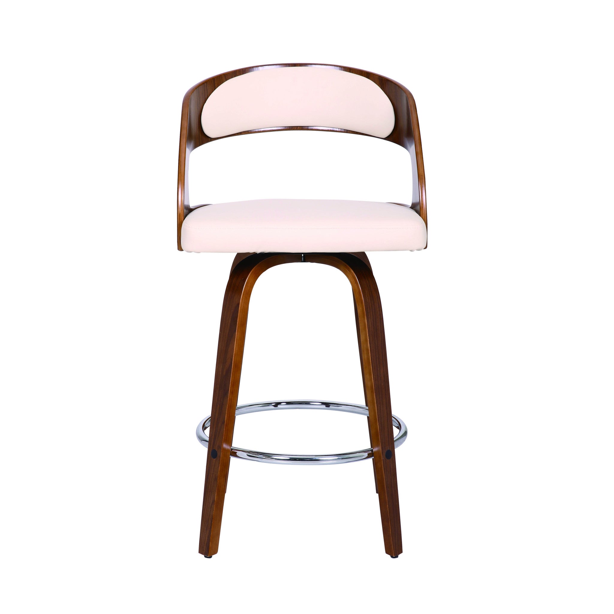 Cream And Brown Faux Leather Swivel Low Back Counter Height Bar Chair With Footrest 37"