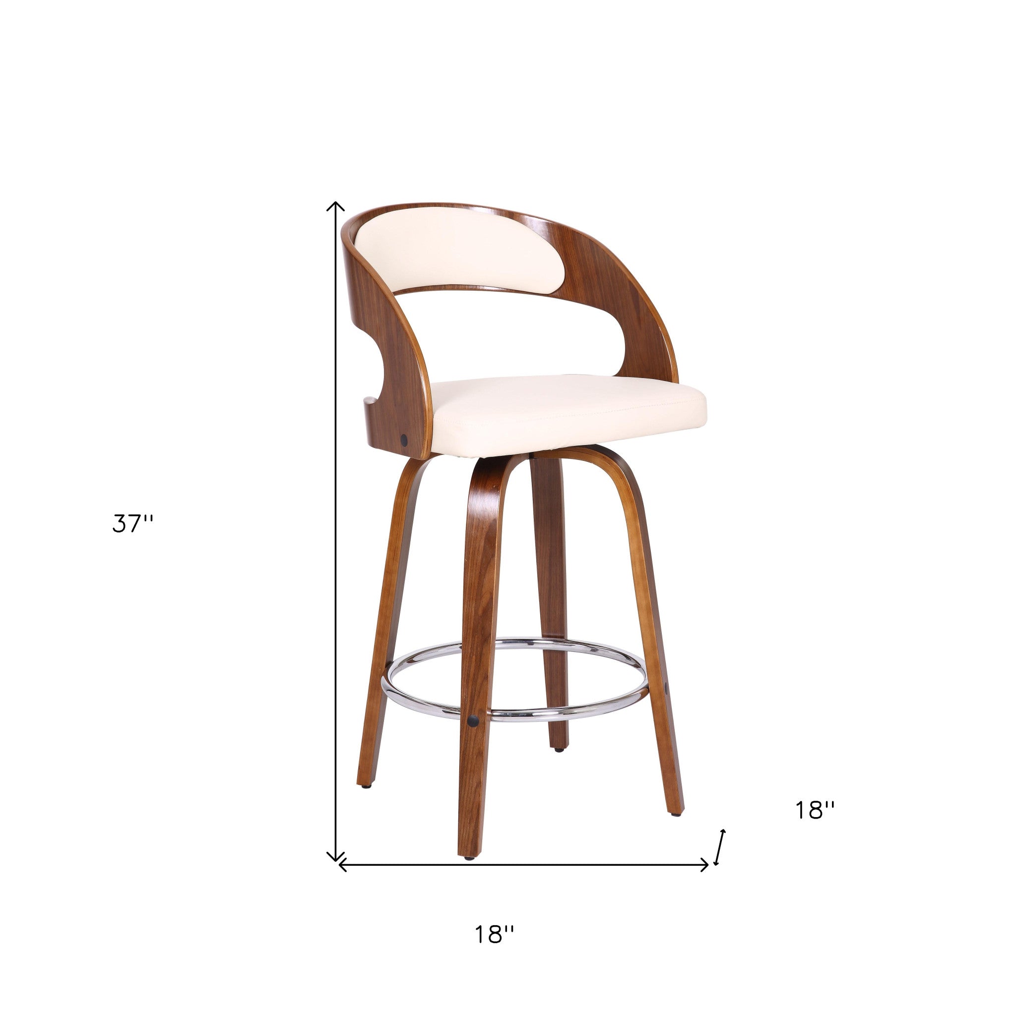 Cream And Brown Faux Leather Swivel Low Back Counter Height Bar Chair With Footrest 37"