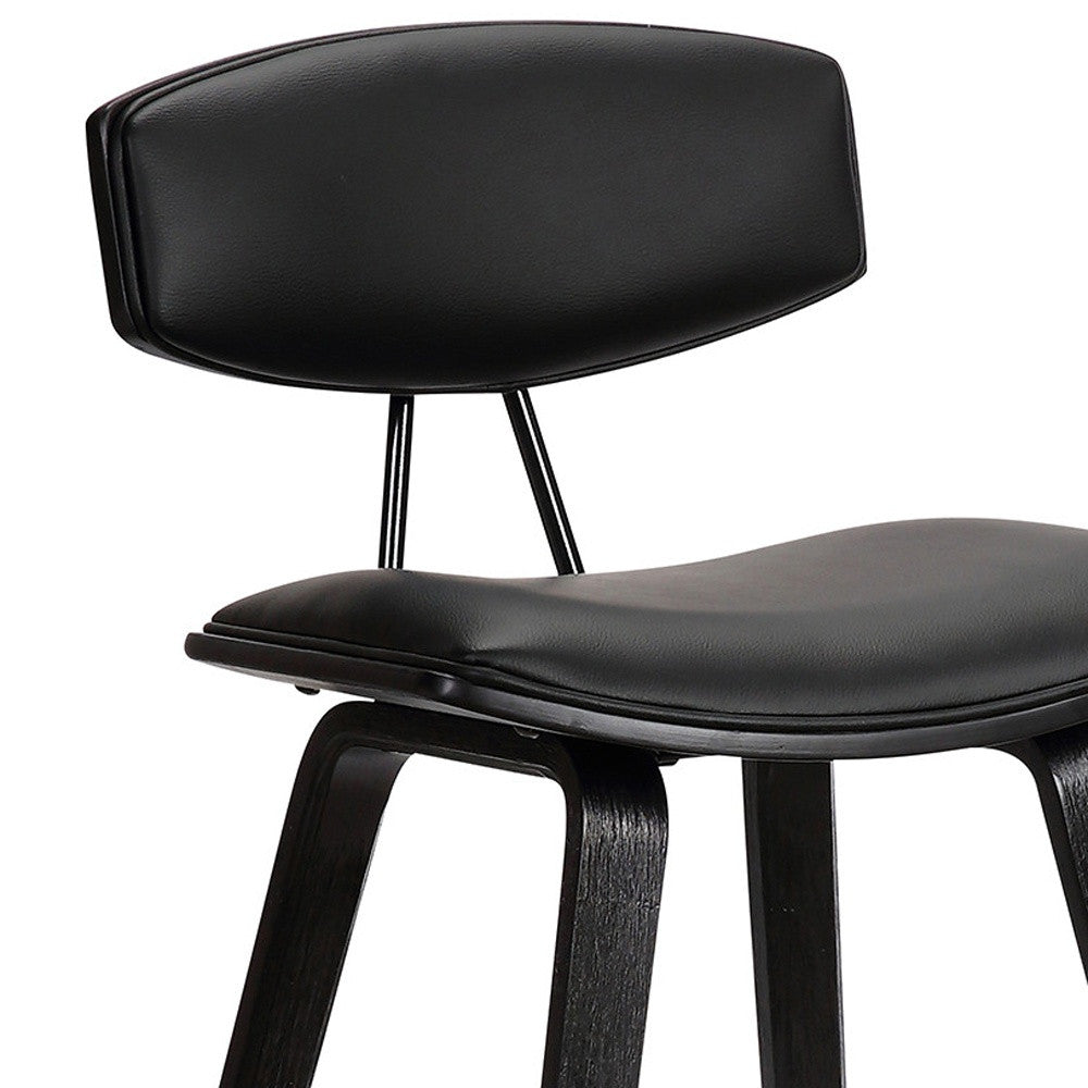 26” Black Faux Leather Mid Century Modern Bar Stool