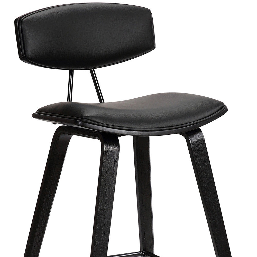 26” Black Faux Leather Mid Century Modern Bar Stool