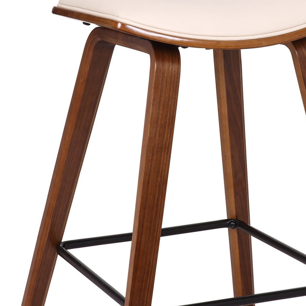 26" Cream Faux Leather Mid Century Modern Bar Stool