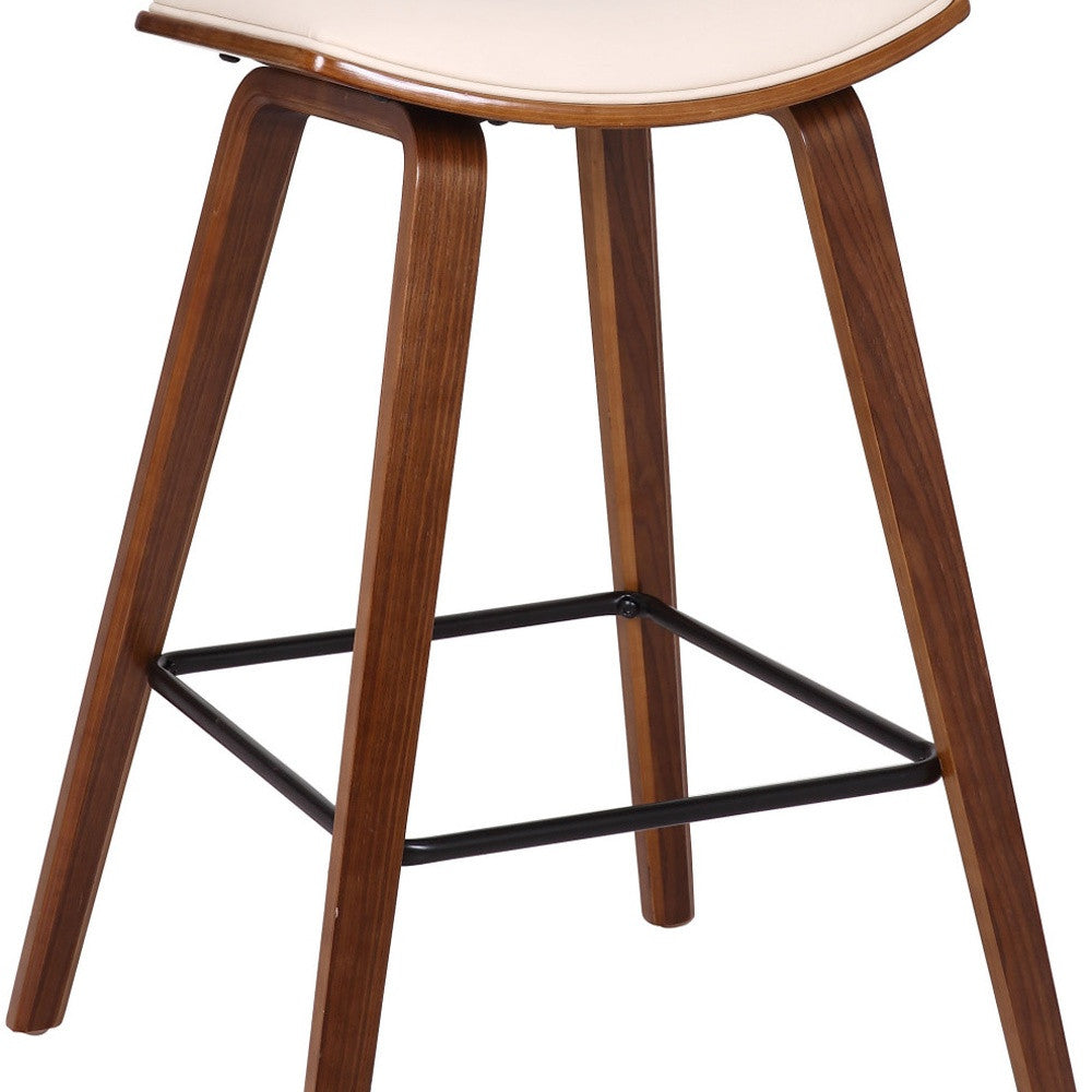 26" Cream Faux Leather Mid Century Modern Bar Stool