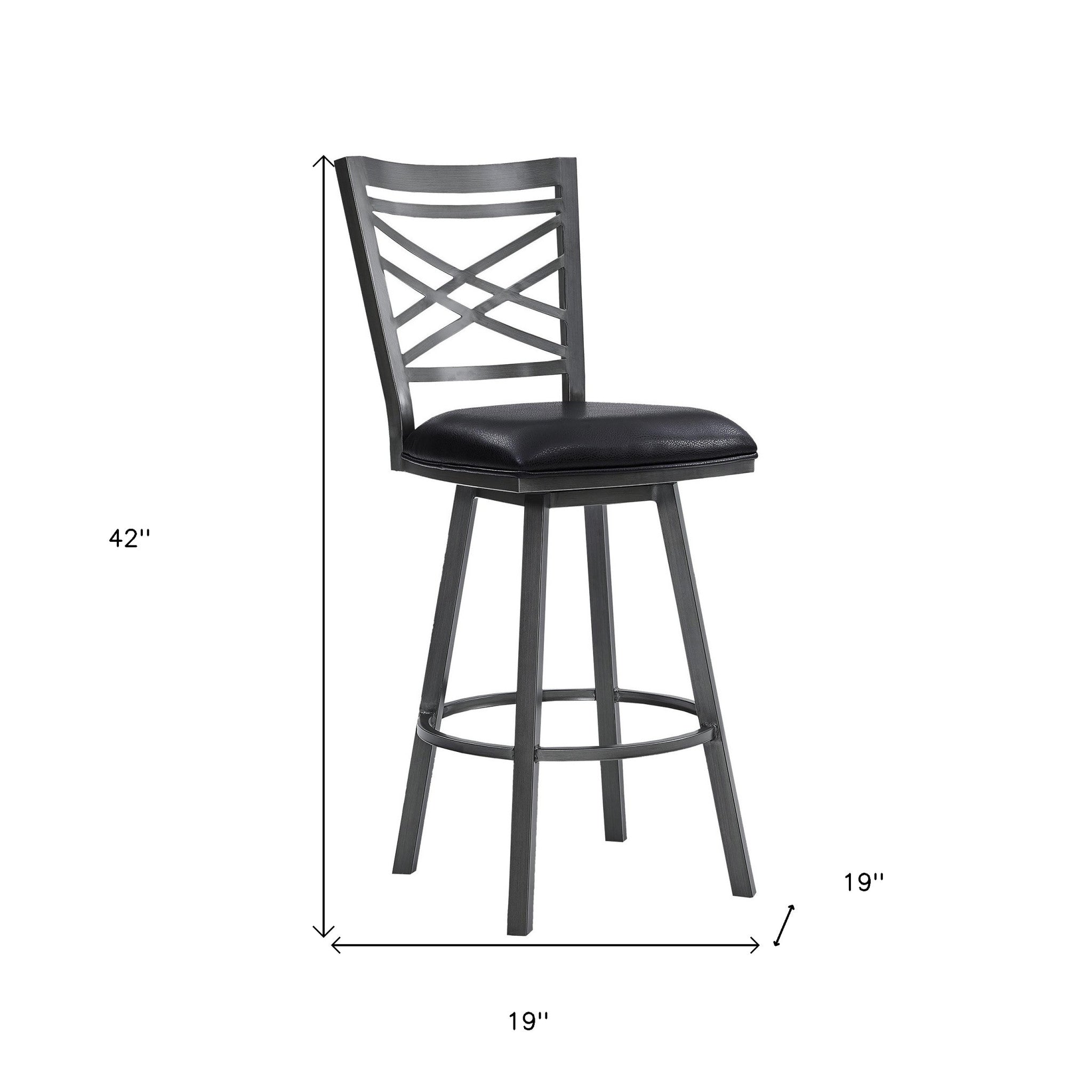 26" Transitional Black Faux Leather Metal Cross Back Bar Stool