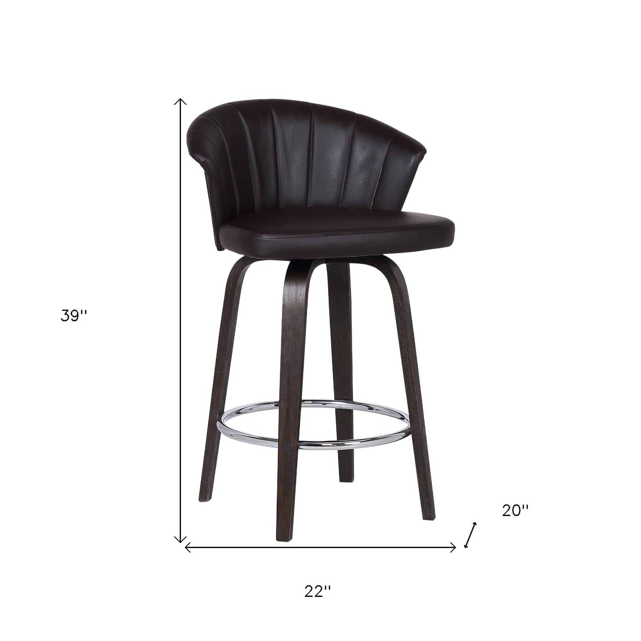 30" Dark Brown Faux Leather and Rustic Wood Back Swivel Bar Stool