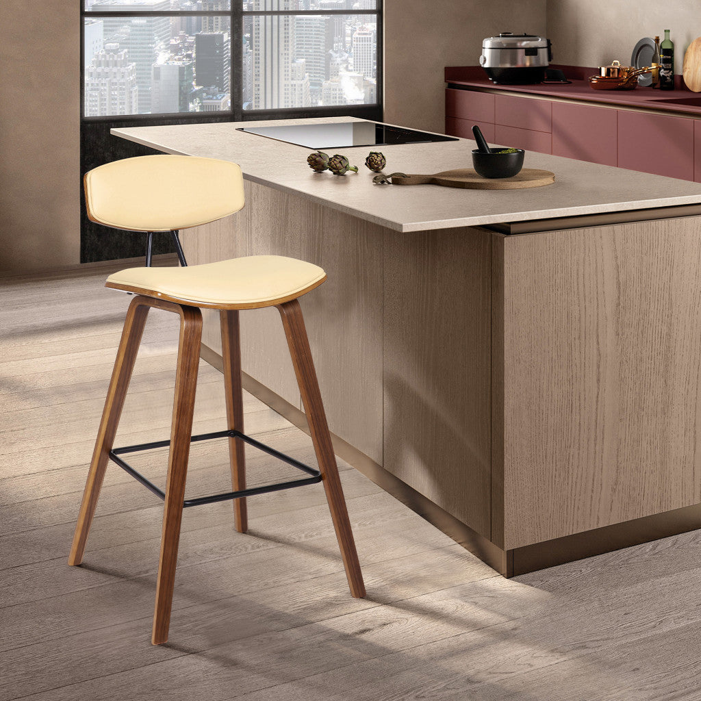 29 英寸奶油色人造皮革中世紀現代酒吧凳