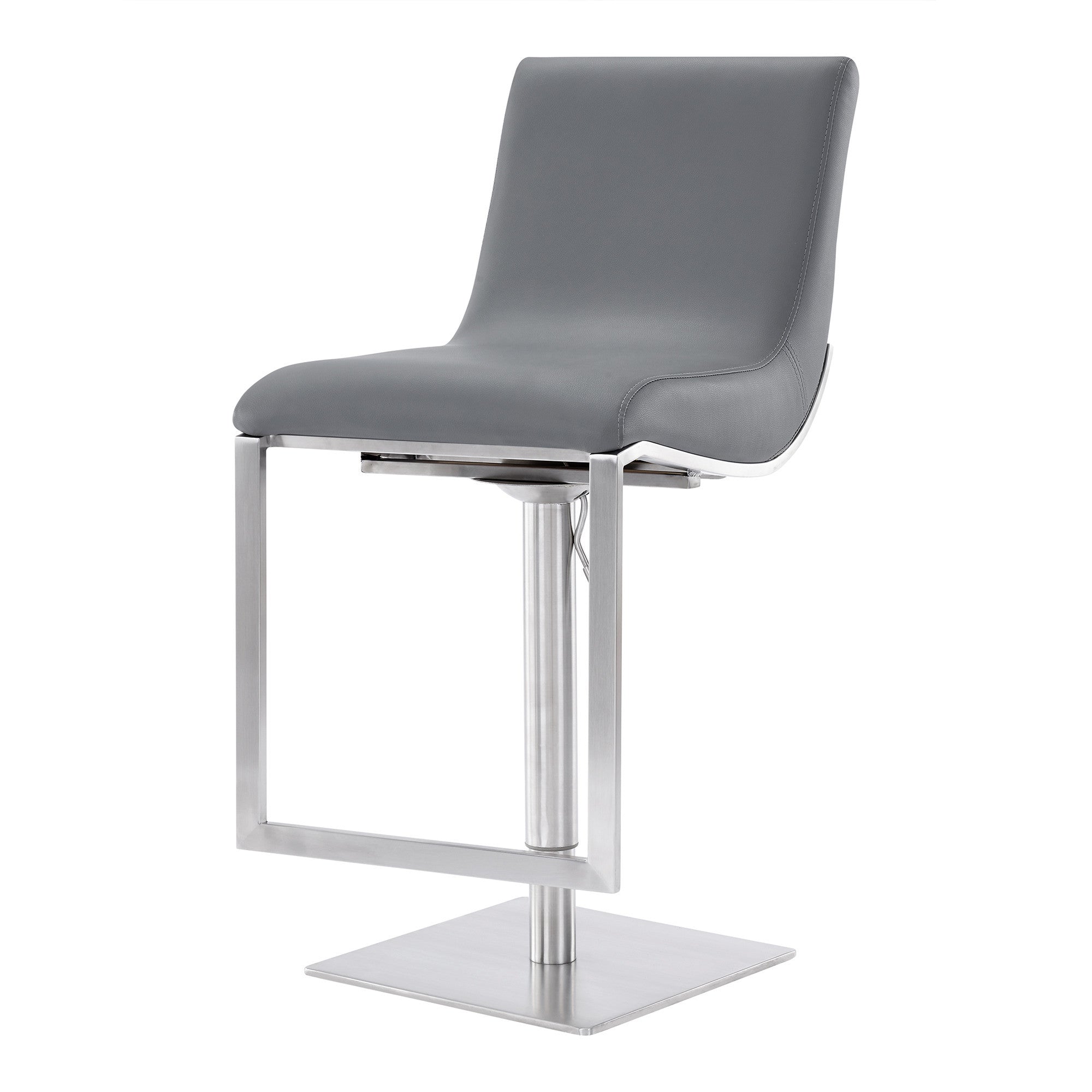 47" Gray Faux Leather And Iron Swivel Adjustable Height Bar Chair