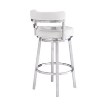 White And Silver Faux Leather Swivel Low Back Bar Height Chair With Footrest 39