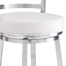 White And Silver Faux Leather And Iron Swivel Low Back Counter Height Bar Chair With Footrest 35