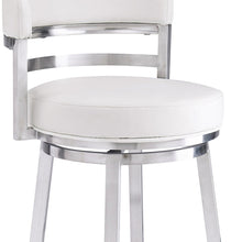 White And Silver Faux Leather And Iron Swivel Low Back Counter Height Bar Chair With Footrest 35