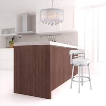 White And Silver Faux Leather And Iron Swivel Low Back Counter Height Bar Chair With Footrest 35