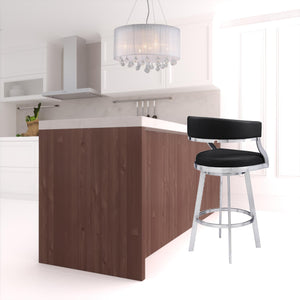 42" Black Faux Leather And Iron Swivel Bar Height Chair