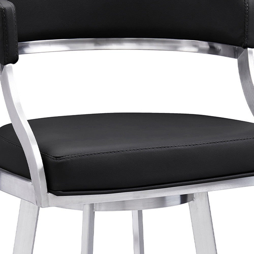 42" Black Faux Leather And Iron Swivel Bar Height Chair