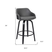 30” Gray Swivel Faux Leather Black Wooden Bar Stool