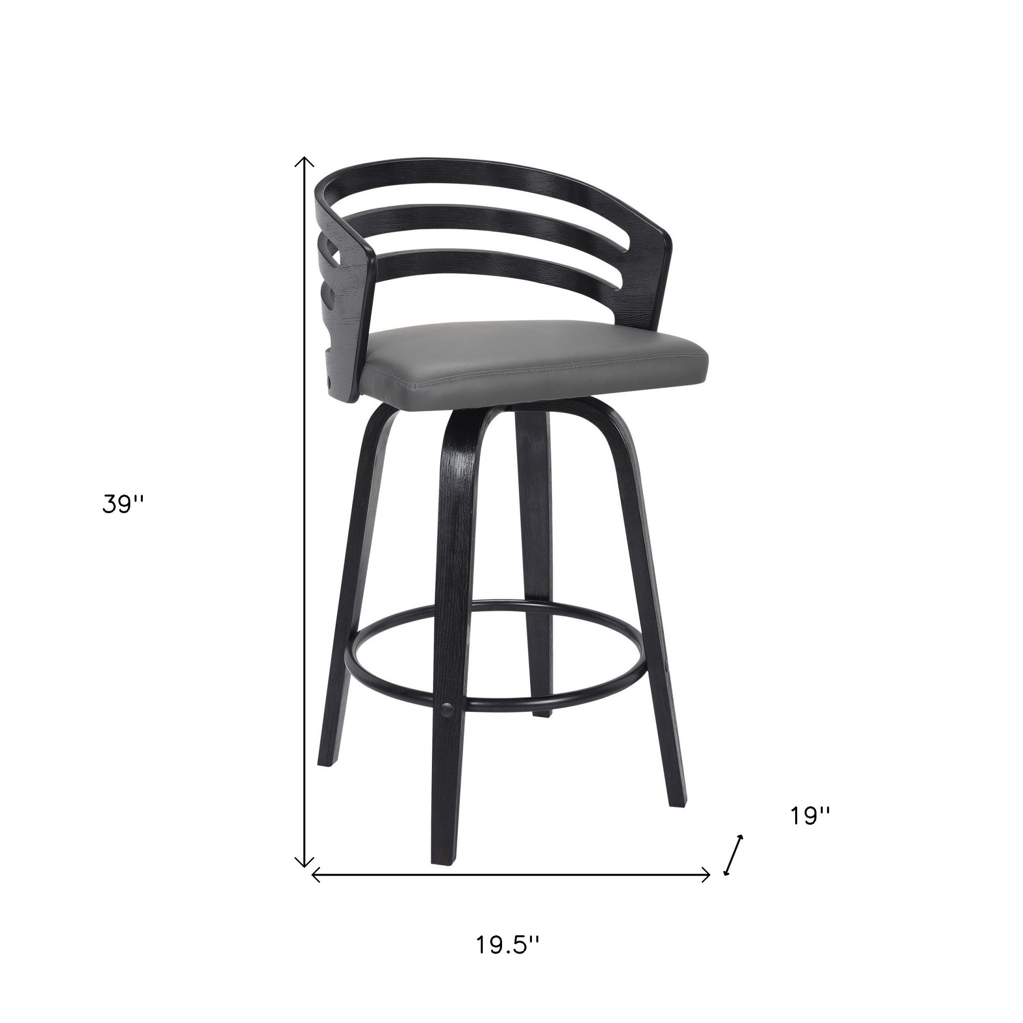 30” Gray Modern Faux Leather Swivel Bar Stool