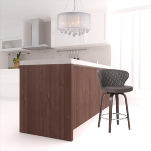 36" Brown Faux Leather And Iron Swivel Counter Height Bar Chair