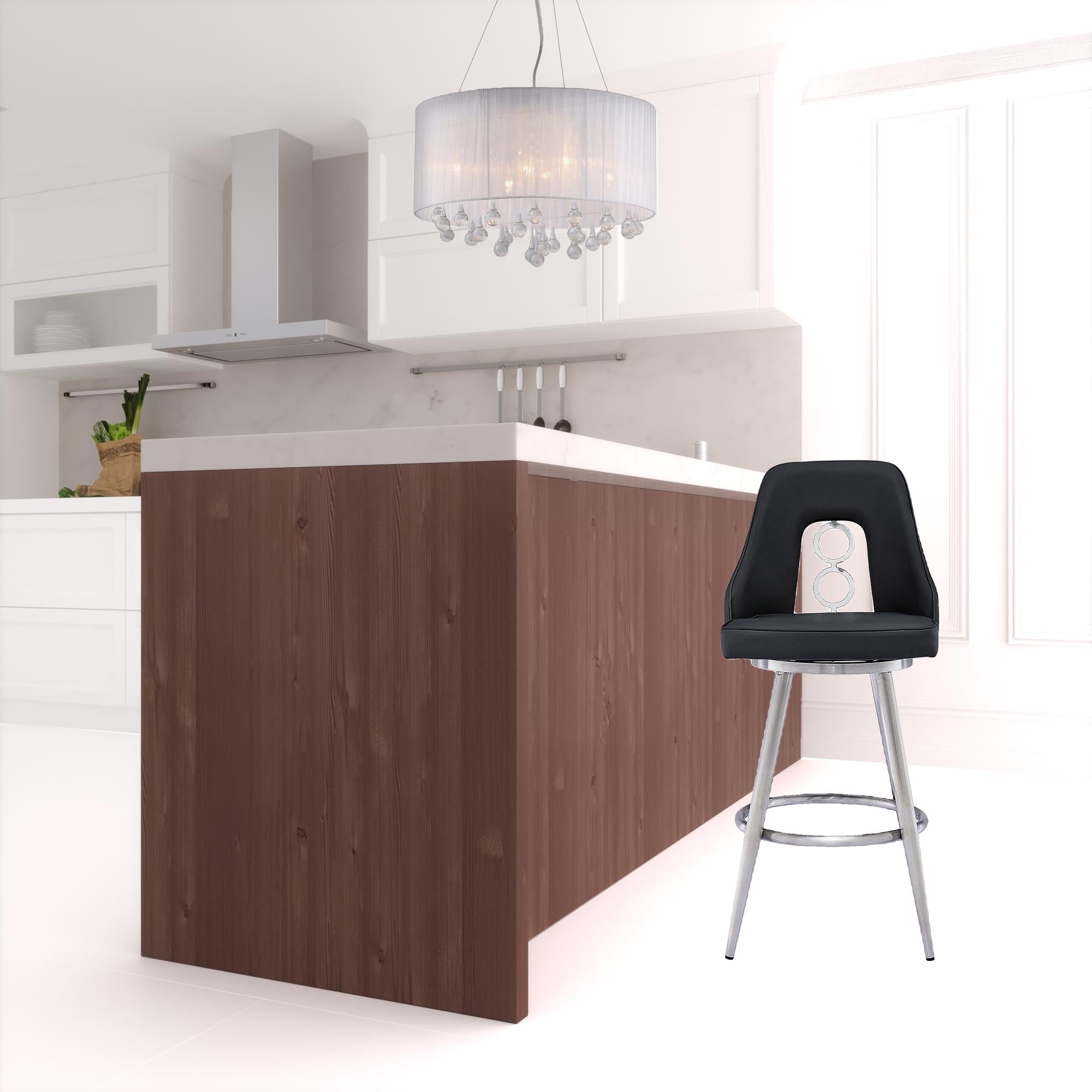 Silla de bar giratoria de hierro y cuero sintético negro de 39" a la altura del mostrador