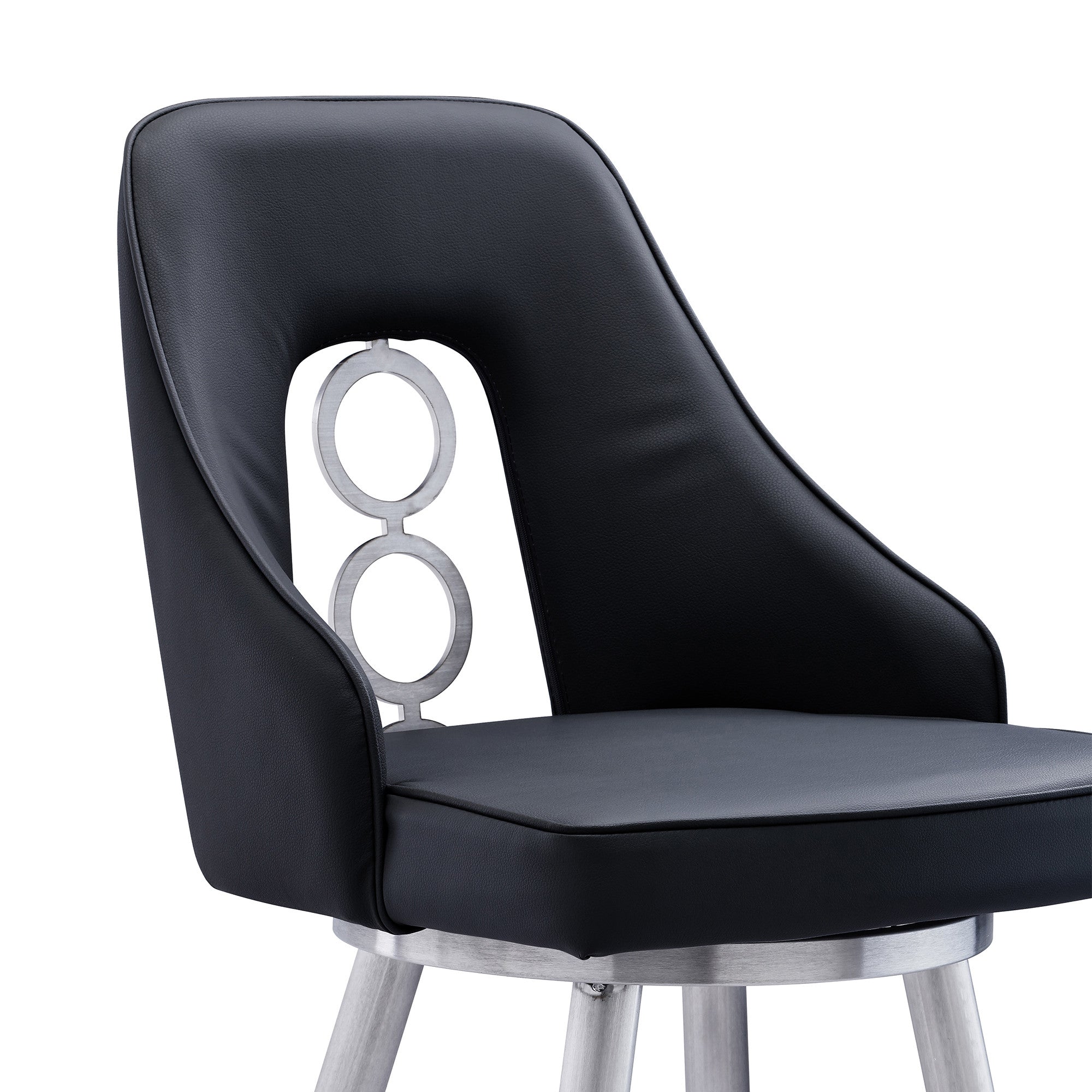 Silla de bar giratoria de hierro y cuero sintético negro de 39" a la altura del mostrador