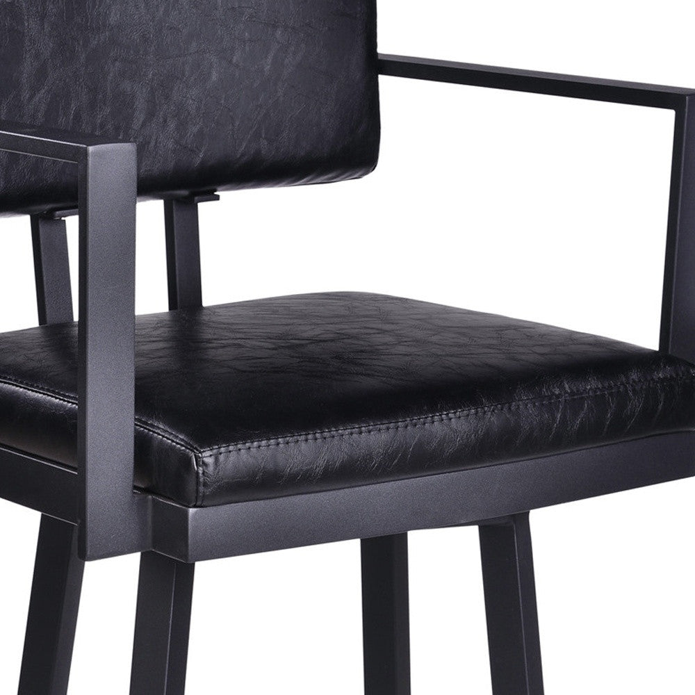 26" Vintage Black on Black Faux Leather Rectangular Swivel Barstool