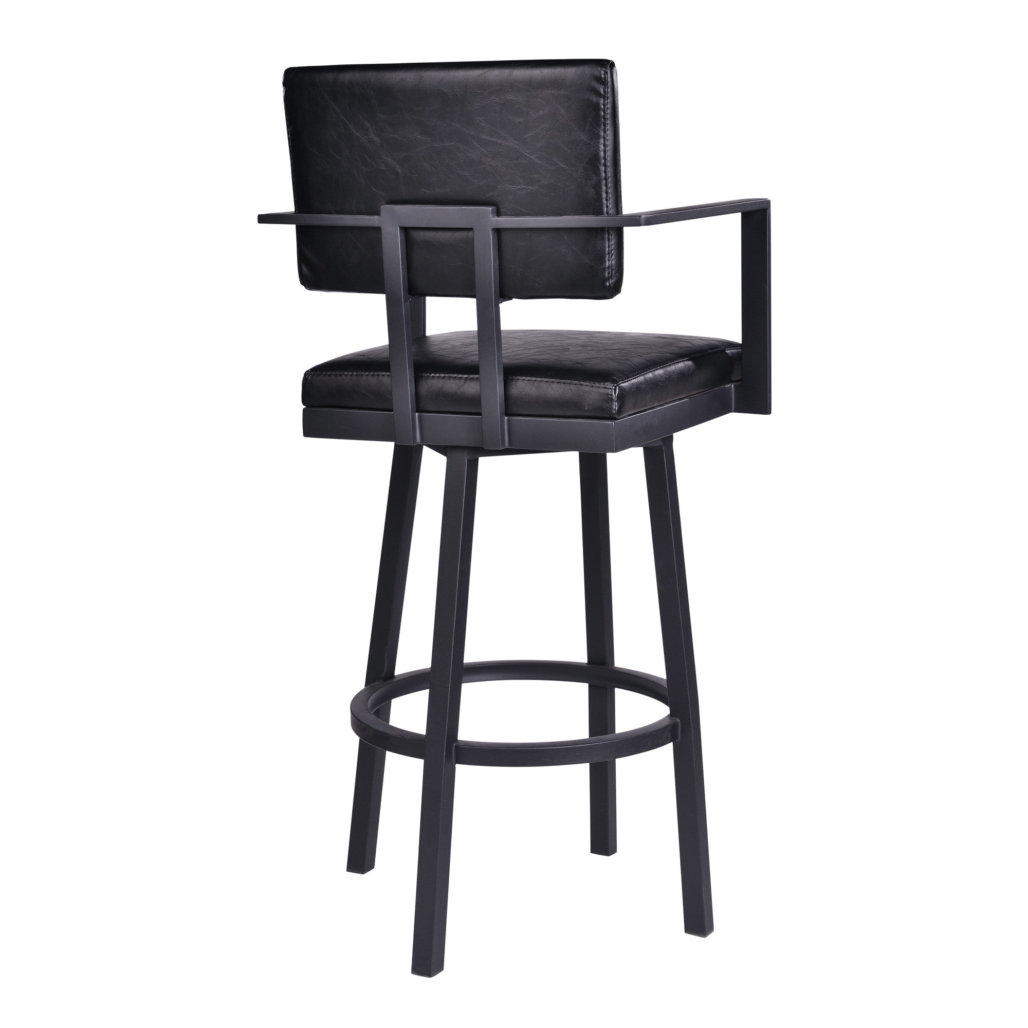 26" Vintage Black on Black Faux Leather Rectangular Swivel Barstool