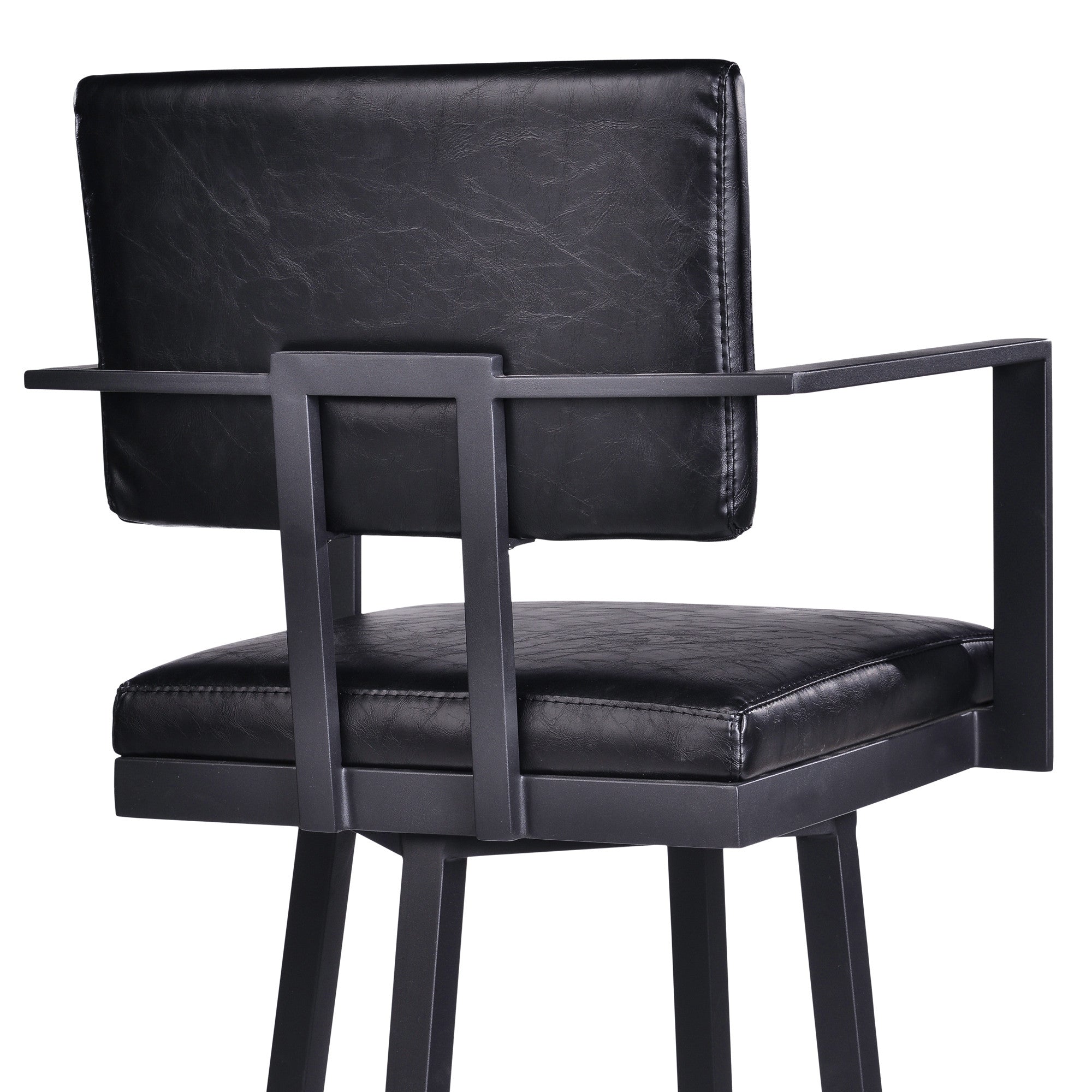 26" Vintage Black on Black Faux Leather Rectangular Swivel Barstool