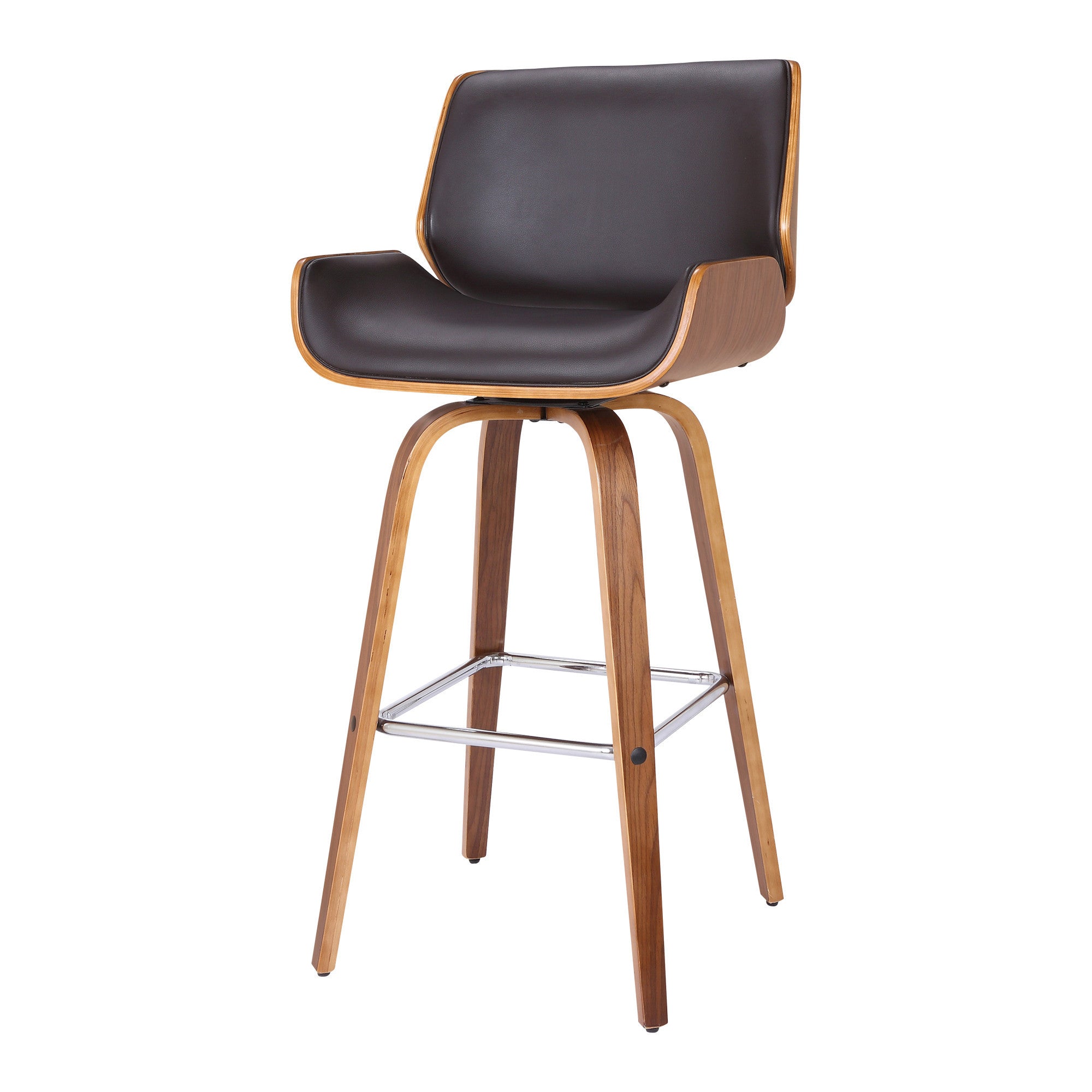 26" Brown Faux Leather Wooden Base Bar Stool