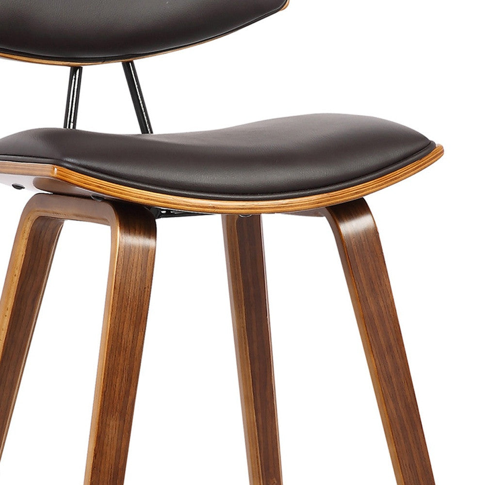 26” Brown Faux Leather Mid Century Modern Bar Stool