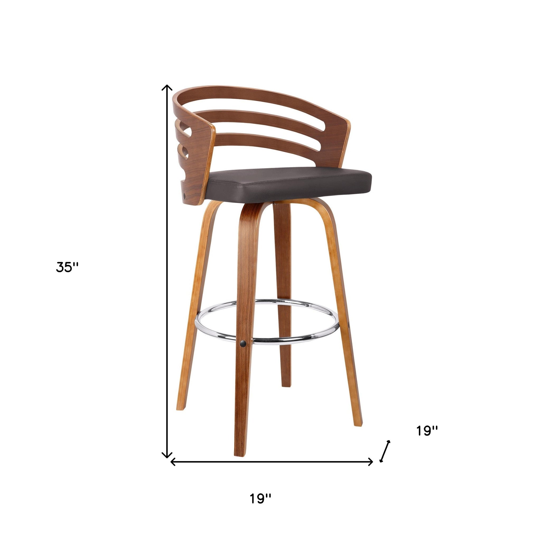 26" Brown Modern Faux Leather Swivel Bar Stool