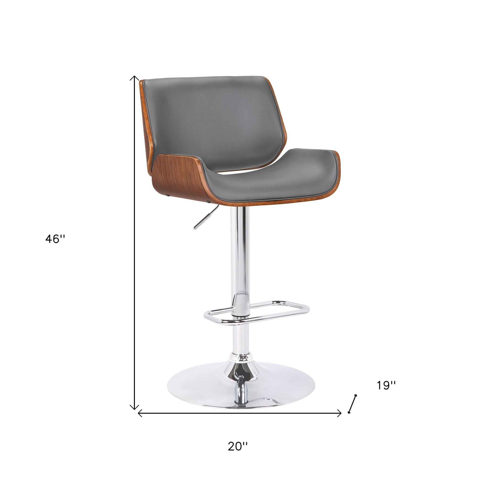 Gray Upholstered Chrome Base Adjustable Bar Stool