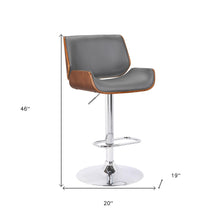 Gray Upholstered Chrome Base Adjustable Bar Stool
